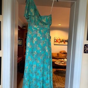 Shoshanna Aqua Gold Dress---Size 8